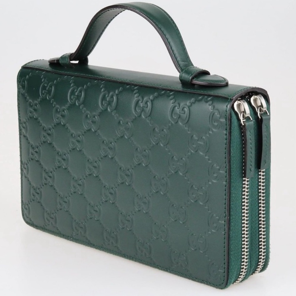 GUCCI GUCCISSMA EMERALD Green Double Compartment Top Handle Organizer Wallet Bag